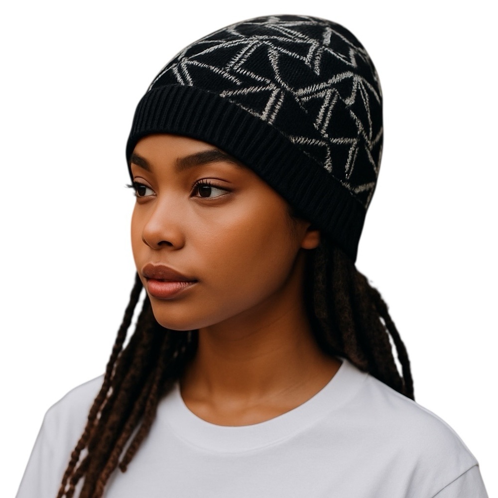 Michael Kors Metallic Logo Cuffed Beanie Hat Black Silver New!
